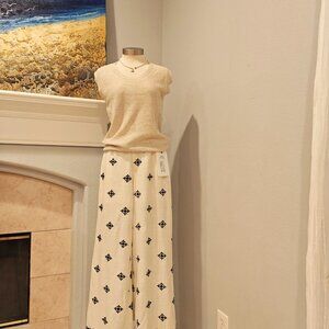 100% Linen embroidered wide-leg pants